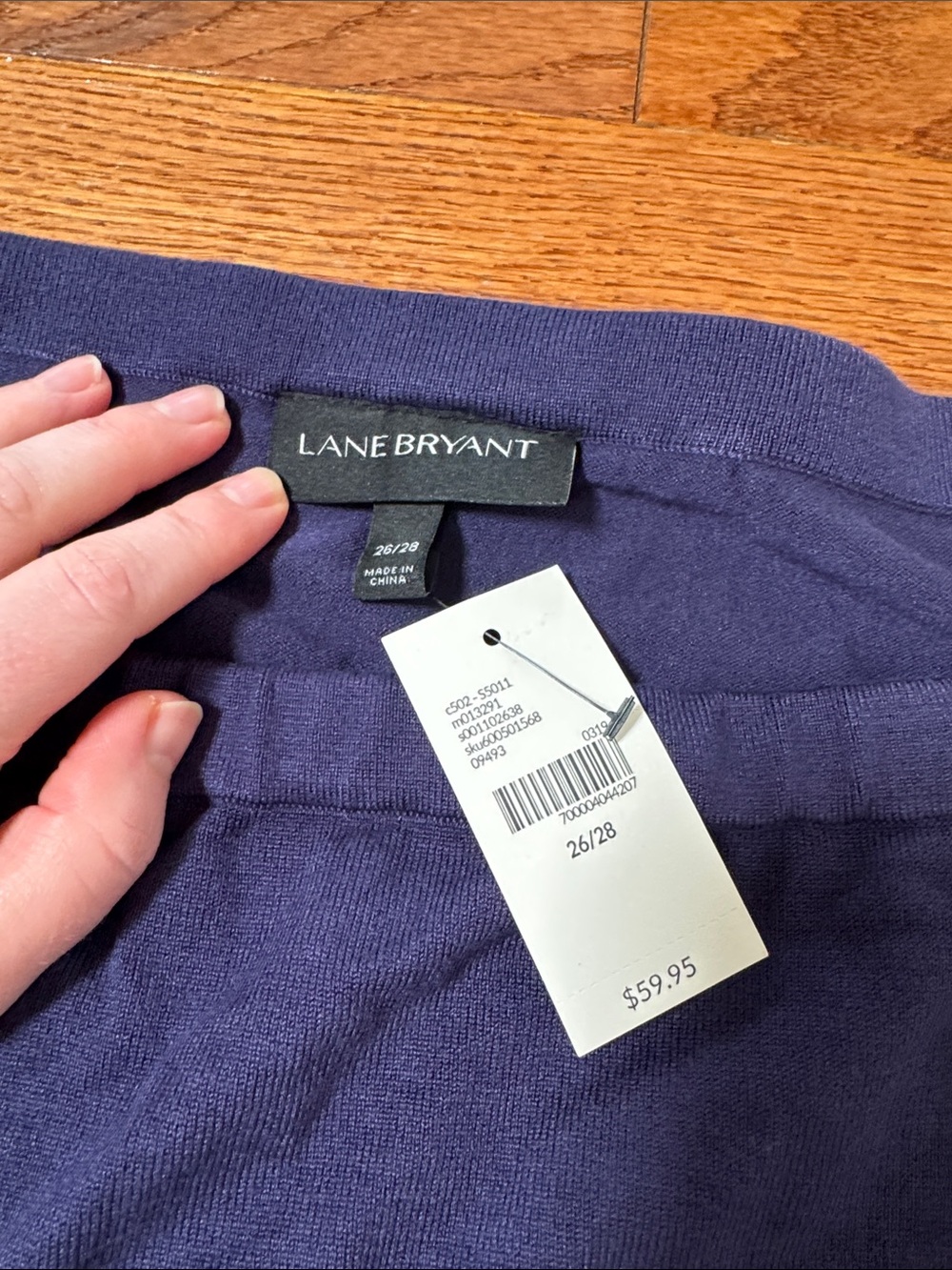 Lane Bryant Navy Off-Shoulder Knit Top with white Contrast Trim and bell sleeve - Picture 2 of 5